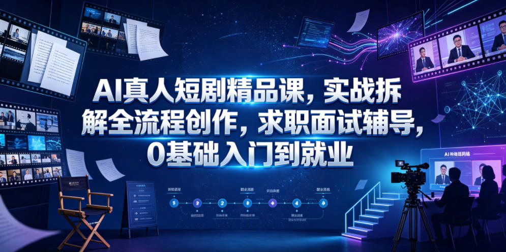 AI真人短剧精品课，实战拆解全流程创作，求职面试辅导，0基础入门到就业-源创文化-无心创作