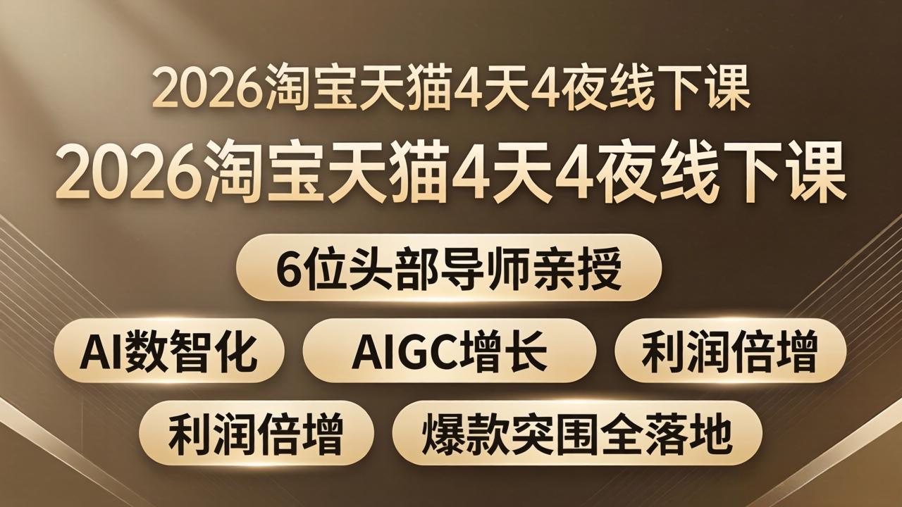 2026淘宝天猫4天4夜线下课：6位头部导师亲授，AI数智化+AIGC增长+利润倍增+爆款突围全落地-源创文化-无心创作