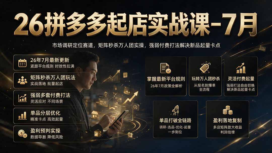 26拼多多起店实战课-7月｜市场调研定位赛道，矩阵秒杀万人团实操，强弱付费打法解决新品起量卡点-源创文化-无心创作