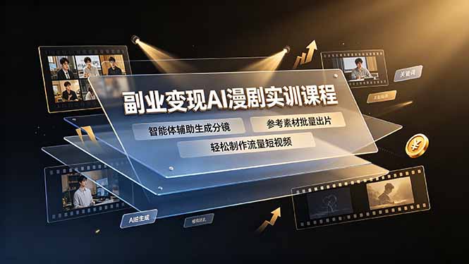 副业变现AI漫剧实训课程，智能体辅助生成分镜，参考素材批量出片，轻松制作流量短视频-源创文化-无心创作