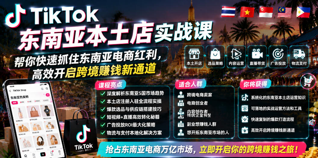TikTok东南亚本土店实战课，帮你快速抓住东南亚电商红利，高效开启跨境賺钱新通道-源创文化-无心创作