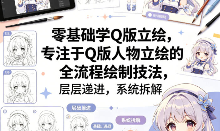 零基础学Q版立绘，专注于Q版人物立绘的全流程绘制技法，层层递进，系统拆解-源创文化-无心创作