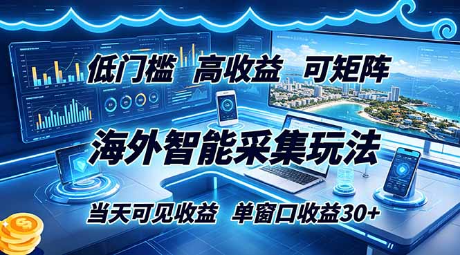 海外智能采集玩法，低门槛高单价可矩阵，当天可见收益，单窗口30+-源创文化-无心创作