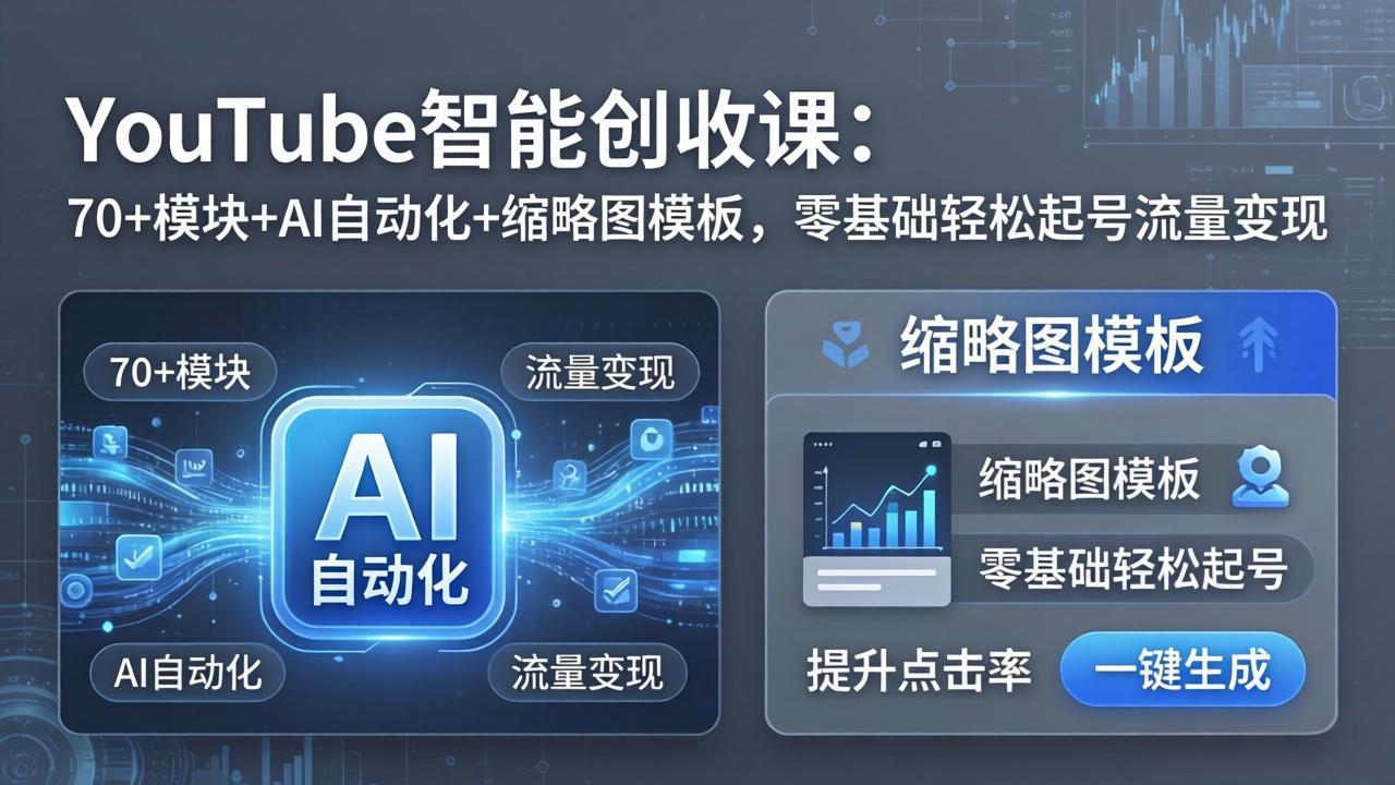 YouTube智能创收课：70+模块+AI自动化+缩略图模板，零基础轻松起号流量变现-源创文化-无心创作
