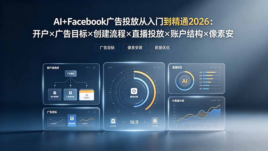 AI+Facebook广告投放从入门到精通2026:开户×广告目标×创建流程×直播投放×账户结构×像素安装×AI赋能-源创文化-无心创作