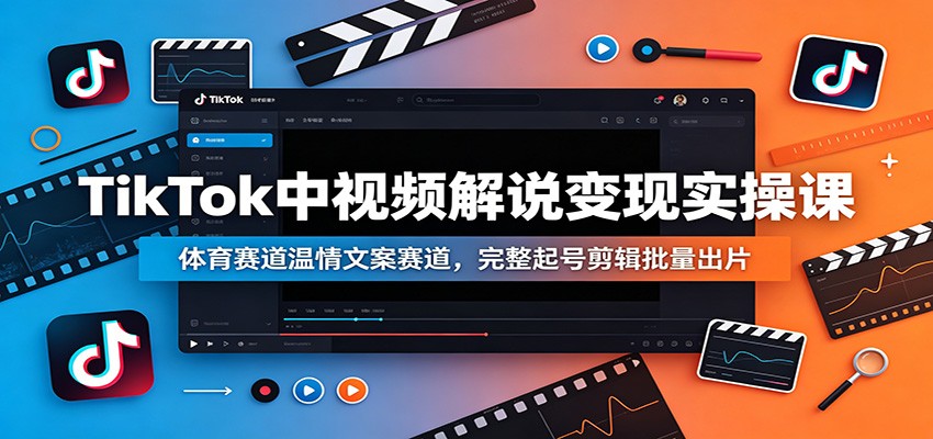 TikTok中视频解说变现实操课：体育赛道温情文案赛道，完整起号剪辑批量出片-源创文化-无心创作
