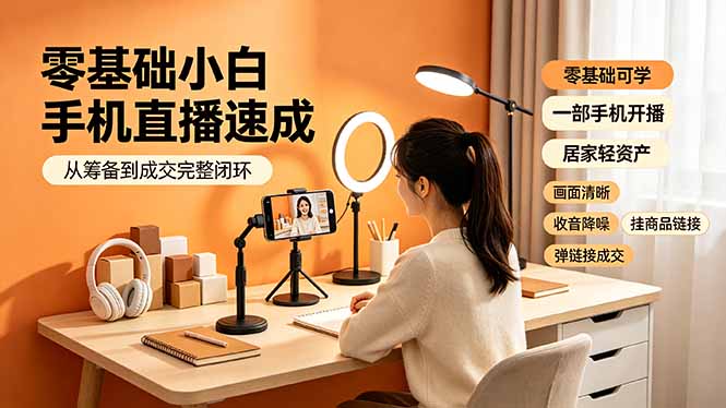 零基础小白手机直播速成，从筹备到成交完整闭环，适配苹果安卓系统，解决杂音卡顿留人难问题-源创文化-无心创作