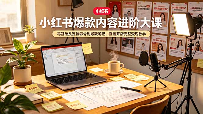 小红书爆款内容进阶大课，零基础从定位养号到爆款笔记，直播开店完整变现教学-源创文化-无心创作
