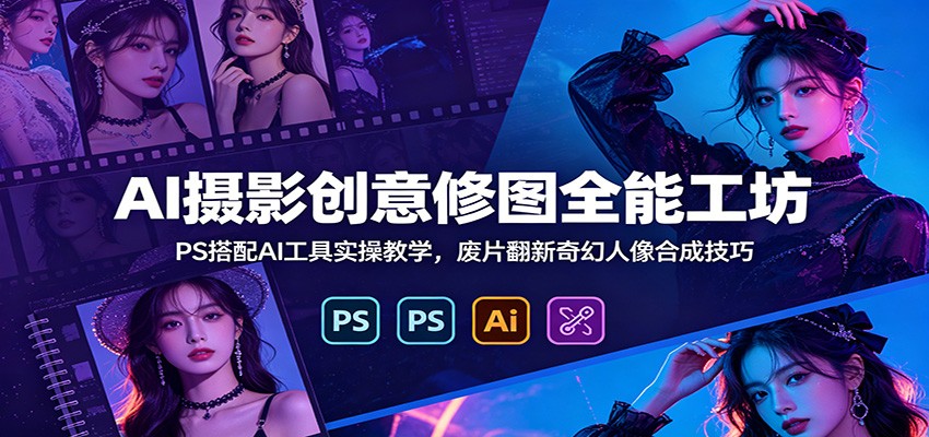 AI摄影创意修图全能工坊：PS搭配AI工具实操教学，废片翻新奇幻人像合成技巧-源创文化-无心创作