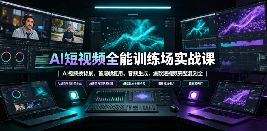 AI短视频全能训练场实战课|AI视频换背景、首尾帧复用、音频生成、爆款短视频完整复刻全套实操教学-源创文化-无心创作