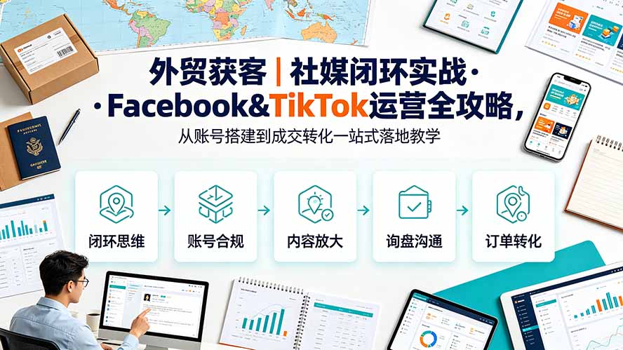 外贸获客｜社媒闭环实战·Facebook&TikTok运营全攻略，从账号搭建到成交转化一站式落地教学-源创文化-无心创作