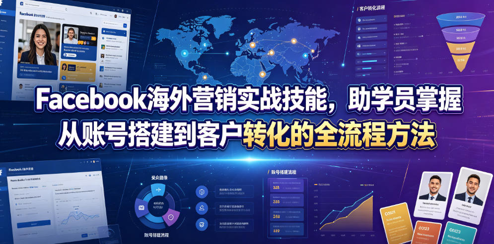 Facebook海外营销实战技能，助学员掌握从账号搭建到客户转化的全流程方法-源创文化-无心创作