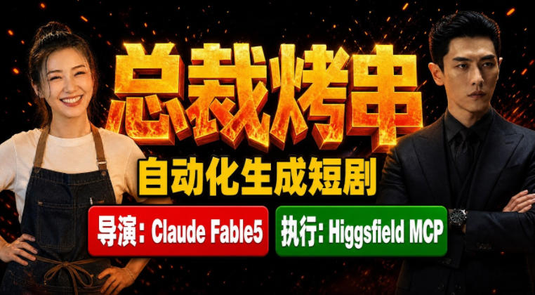 Claude Fable5担任导演+Higgsfield MCP落地执行|《总裁烤串》真人质感短剧全自动AI生成全流程教学-源创文化-无心创作