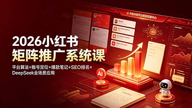2026小红书矩阵推广系统课：平台算法+账号定位+爆款笔记+SEO排名+DeepSeek全场景应用-源创文化-无心创作