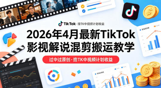 26年4月最新TikTok影视解说混剪搬运教学，过中过原创，撸TK中视频计划收益-源创文化-无心创作