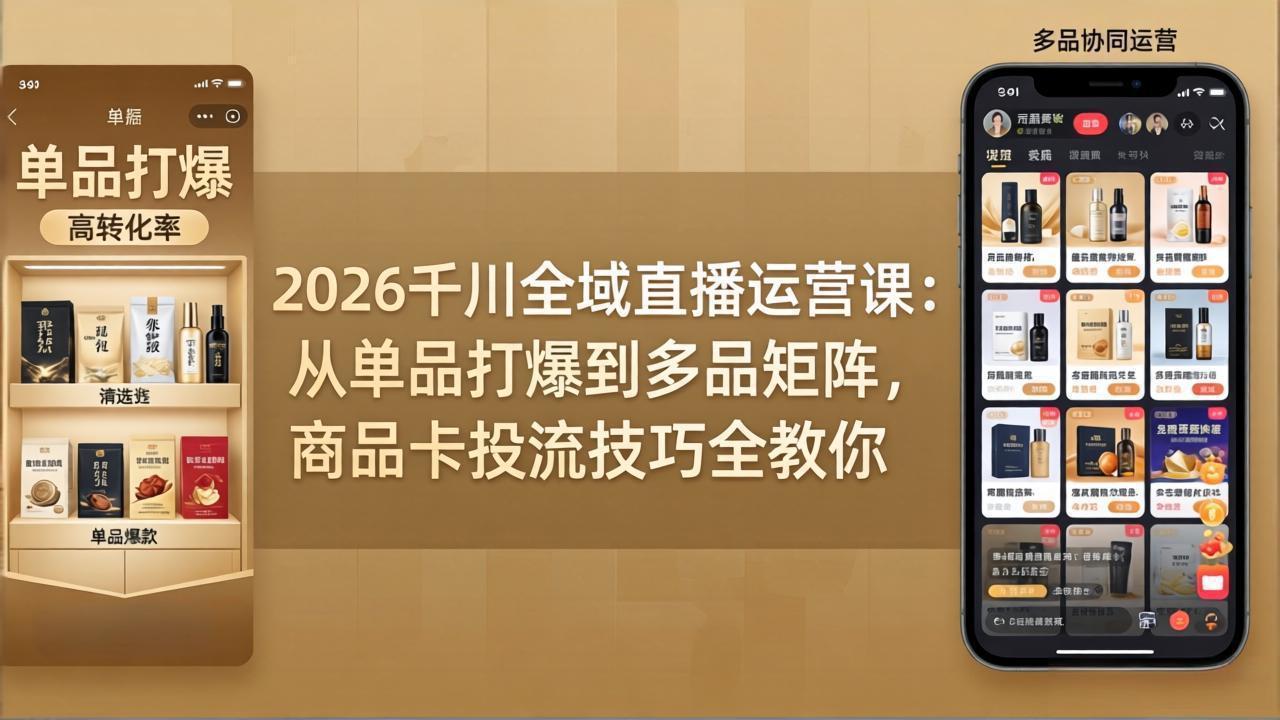2026千川全域直播运营课：从单品打爆到多品矩阵，商品卡投流技巧全教你-源创文化-无心创作