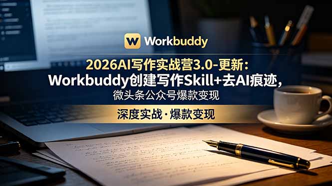 2026AI写作实战营3.0-更新：Workbuddy创建写作Skill+去AI痕迹，微头条公众号爆款变现-源创文化-无心创作