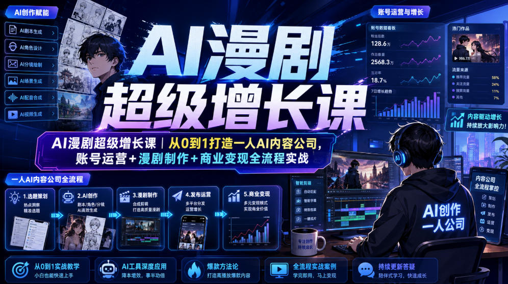 AI漫剧超级增长课｜从0到1打造一人AI内容公司，账号运营+漫剧制作+商业变现全流程实战-源创文化-无心创作