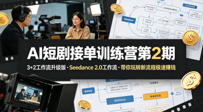 AI短剧接单训练营第2期，3+2工作流升级版，Seedance 2.0工作流，带你玩转新流程极速賺钱-源创文化-无心创作