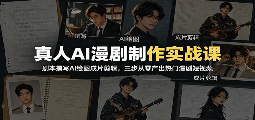 真人AI漫剧制作实战课：剧本撰写AI绘图成片剪辑，三步从零产出热门漫剧短视频-源创文化-无心创作