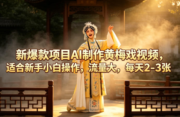 新爆款项目AI制作黄梅戏视频，适合新手小白操作，流量大，每天2-3张