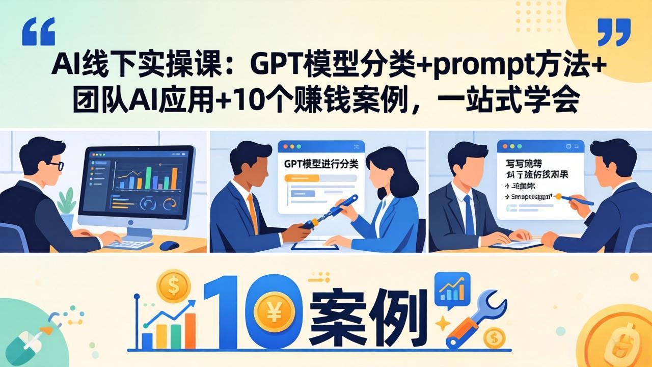 AI线下实操课：GPT模型分类+prompt方法+团队AI应用+10个赚钱案例，一站式学会-源创文化-无心创作