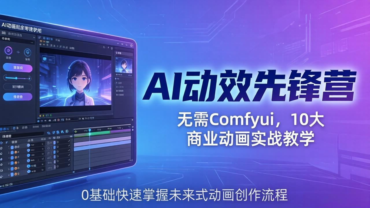 AI 动效先锋营：无需Comfyui，10大商业动画实战教学，0基础快速掌握未来式动画创作流程-源创文化-无心创作