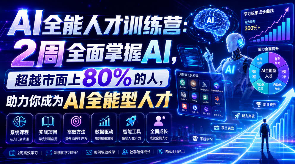 AI全能人才训练营:2周全面掌握AI,超越市面上80%的人,助力你成为AI全能型人才-源创文化-无心创作