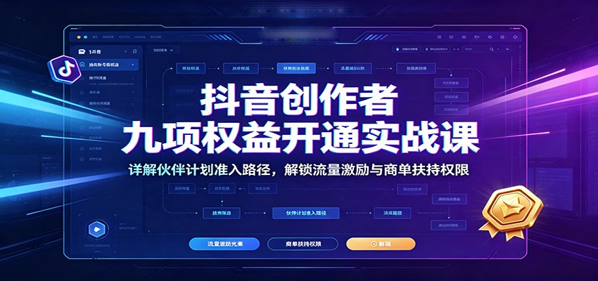 抖音创作者九项权益开通实战课:详解伙伴计划准入路径,解锁流量激励与商单扶持权限-源创文化-无心创作