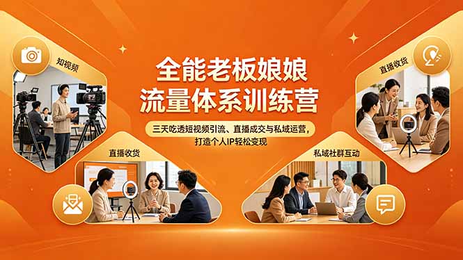 全能老板娘流量体系训练营，三天吃透短视频引流、直播成交与私域运营，打造个人IP轻松变现-源创文化-无心创作