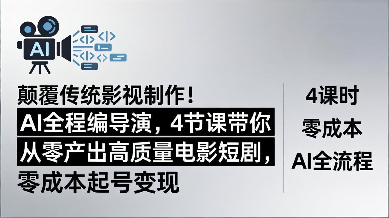 颠覆传统影视制作！AI全程编导演，4节课带你从零产出高质量电影短剧，零成本起号变现-源创文化-无心创作