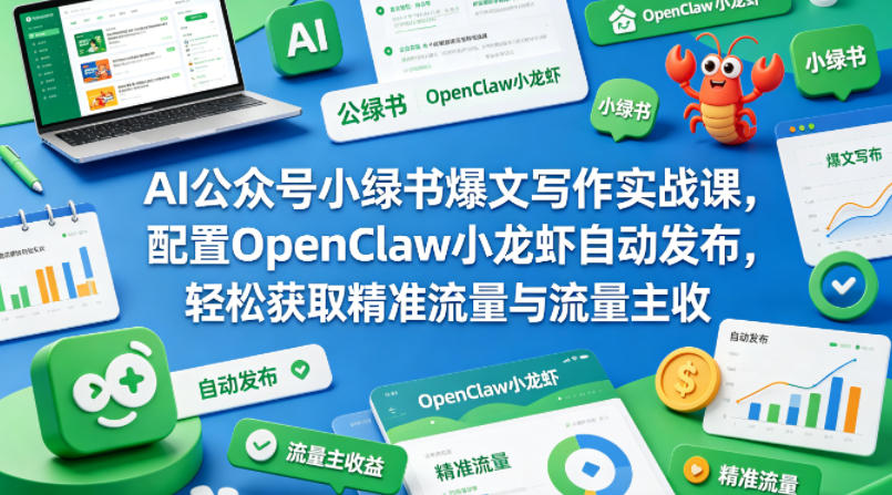 AI公众号小绿书爆文写作实战课，配置OpenClaw小龙虾自动发布，轻松获取精准流量与流量主收益-源创文化-无心创作