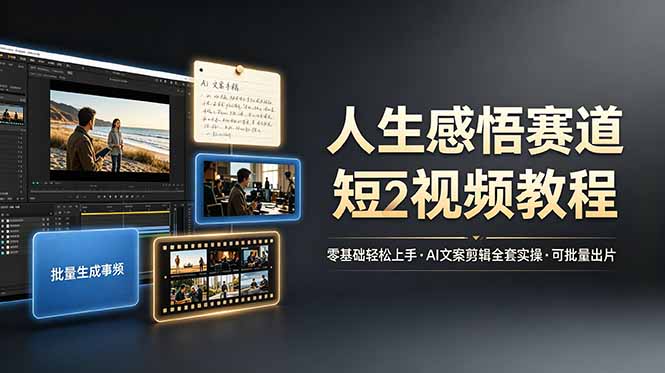 人生感悟赛道短视频教程，零基础轻松上手，AI文案剪辑全套实操可批量出片-源创文化-无心创作