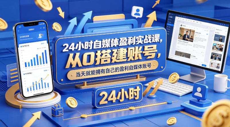24小时自媒体盈利实战课，从0搭建账号，当天就能拥有自己的盈利自媒体账号-源创文化-无心创作