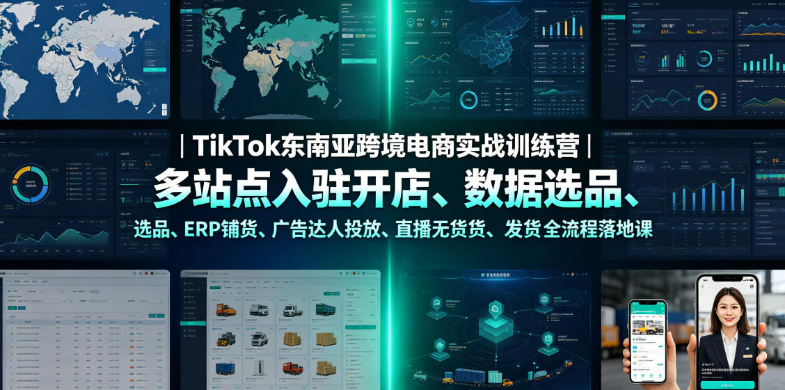 TikTok东南亚跨境电商实战训练营｜多站点入驻开店、数据选品、ERP铺货、广告达人投放、直播无货源发货全流程落地课-源创文化-无心创作