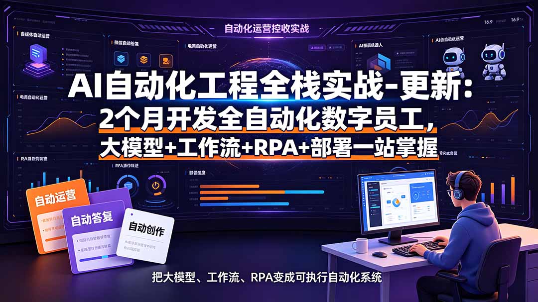 AI自动化工程全栈实战-更新：2个月开发全自动化数字员工，大模型+工作流+RPA+部署一站式掌握-源创文化-无心创作