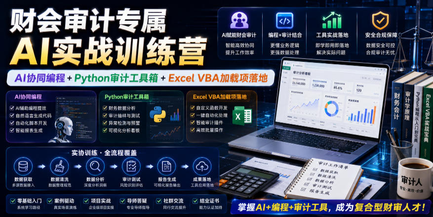 财会审计专属AI实战训练营｜AI协同编程+Python审计工具箱+Excel VBA加载项落地-源创文化-无心创作