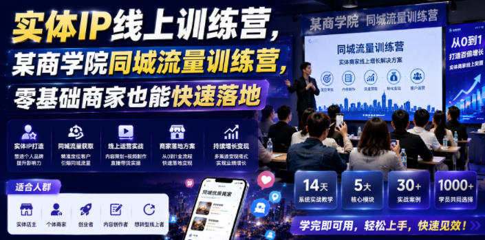 实体IP线上训练营，某商学院同城流量训练营，零基础商家也能快速落地-源创文化-无心创作