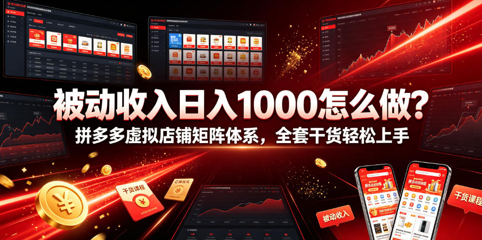 被动收入日入1000怎么做？拼多多虚拟店铺矩阵体系，全套干货轻松上手【揭秘】-源创文化-无心创作