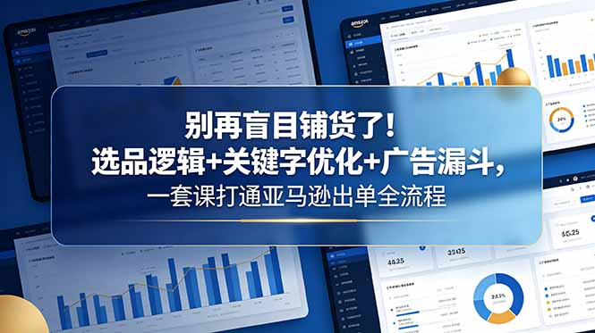 别再盲目铺货了！选品逻辑+关键字优化+广告漏斗，一套课打通亚马逊出单全流程-源创文化-无心创作