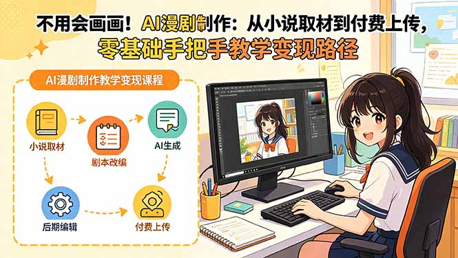 不用会画画！AI漫剧制作：从小说取材到付费上传，零基础手把手教学变现路径(更新-源创文化-无心创作