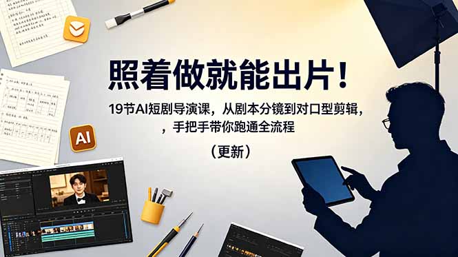 照着做就能出片！19节AI短剧导演课，从剧本分镜到对口型剪辑，手把手带你跑通全流程(更新-源创文化-无心创作