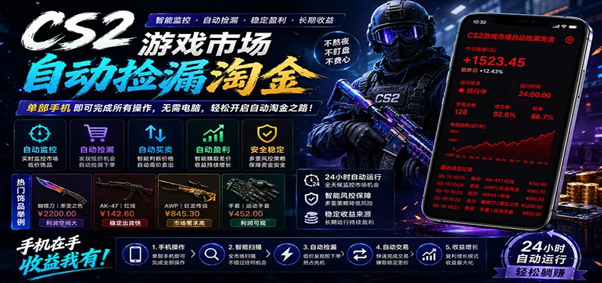 CSGO挂机捡漏项目通过利用游戏饰品交易机制，结合薄凉软件辅助捡漏，实现盈利-源创文化-无心创作