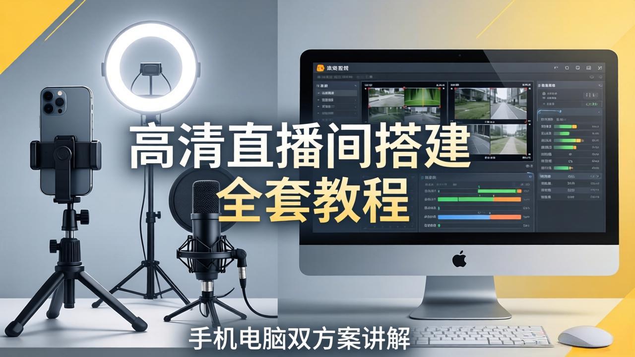 高清直播间搭建全套教程，手机电脑双方案讲解，设备选型调试多机位实操教学-源创文化-无心创作