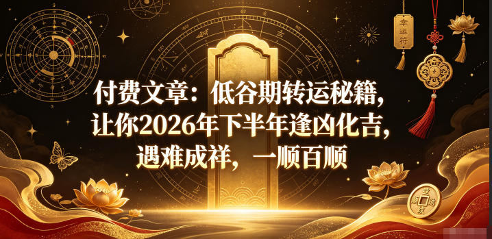 付费文章：低谷期转运秘籍，让你2026年下半年逢凶化吉，遇难成祥，一顺百顺-源创文化-无心创作