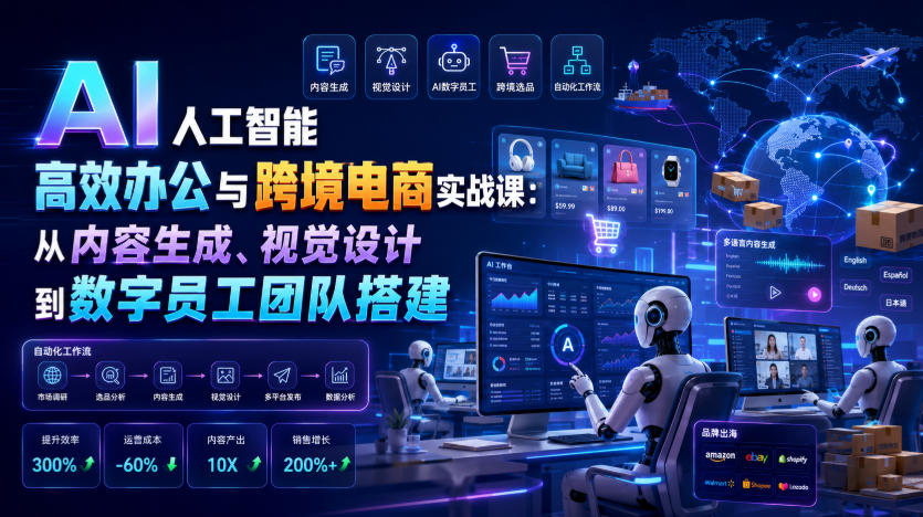 AI人工智能高效办公与跨境电商实战课：从内容生成、视觉设计到数字员工团队搭建-源创文化-无心创作