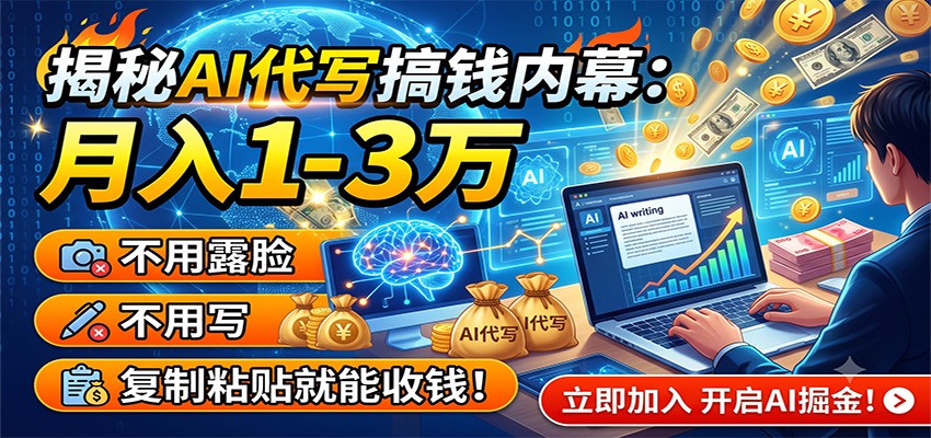 揭秘AI代写搞钱内幕：月入1-3万，不用露脸不用写，复制粘贴就能收钱！-源创文化-无心创作