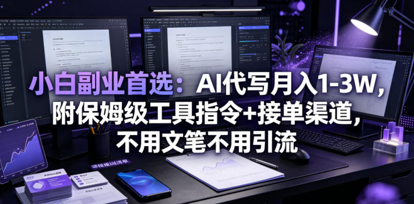 小白副业首选：AI代写月入1-3W，附保姆级工具指令+接单渠道，不用文笔不用引流【揭秘】-源创文化-无心创作