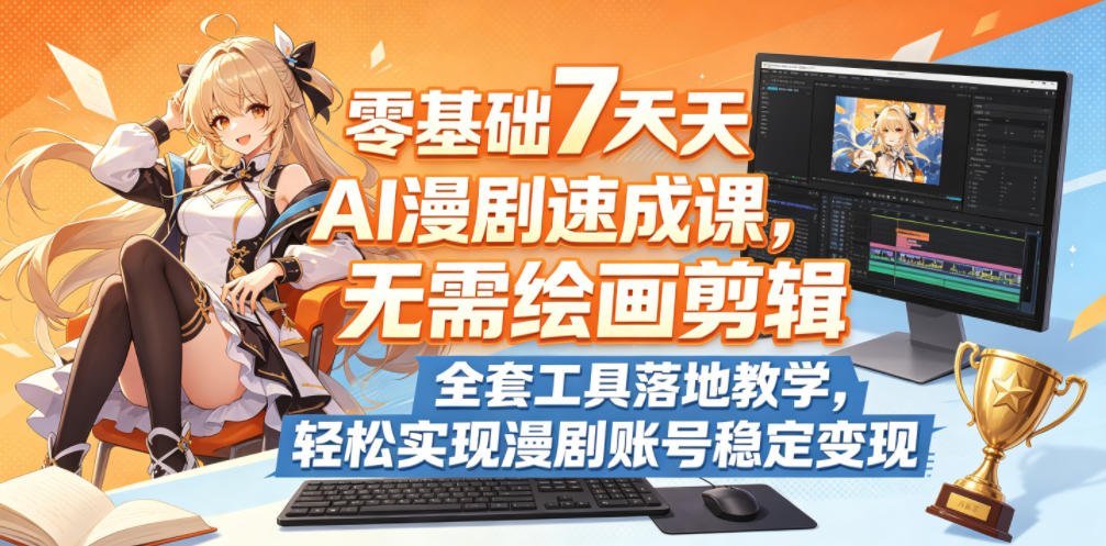 零基础7天AI漫剧速成课，无需绘画剪辑，全套工具落地教学，轻松实现漫剧账号稳定变现-源创文化-无心创作