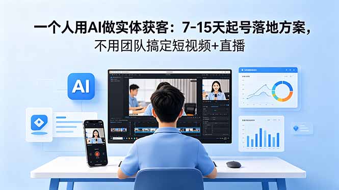 一个人用AI做实体获客：7-15天起号落地方案，不用团队搞定短视频+直播-源创文化-无心创作